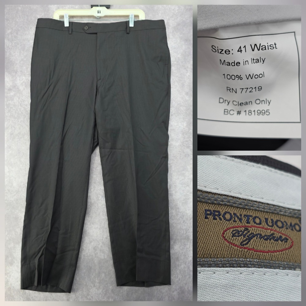 Pronto Uomo Signature Wool Dress Pants Mens 41 Waist Charcoal Grey Made in Italy